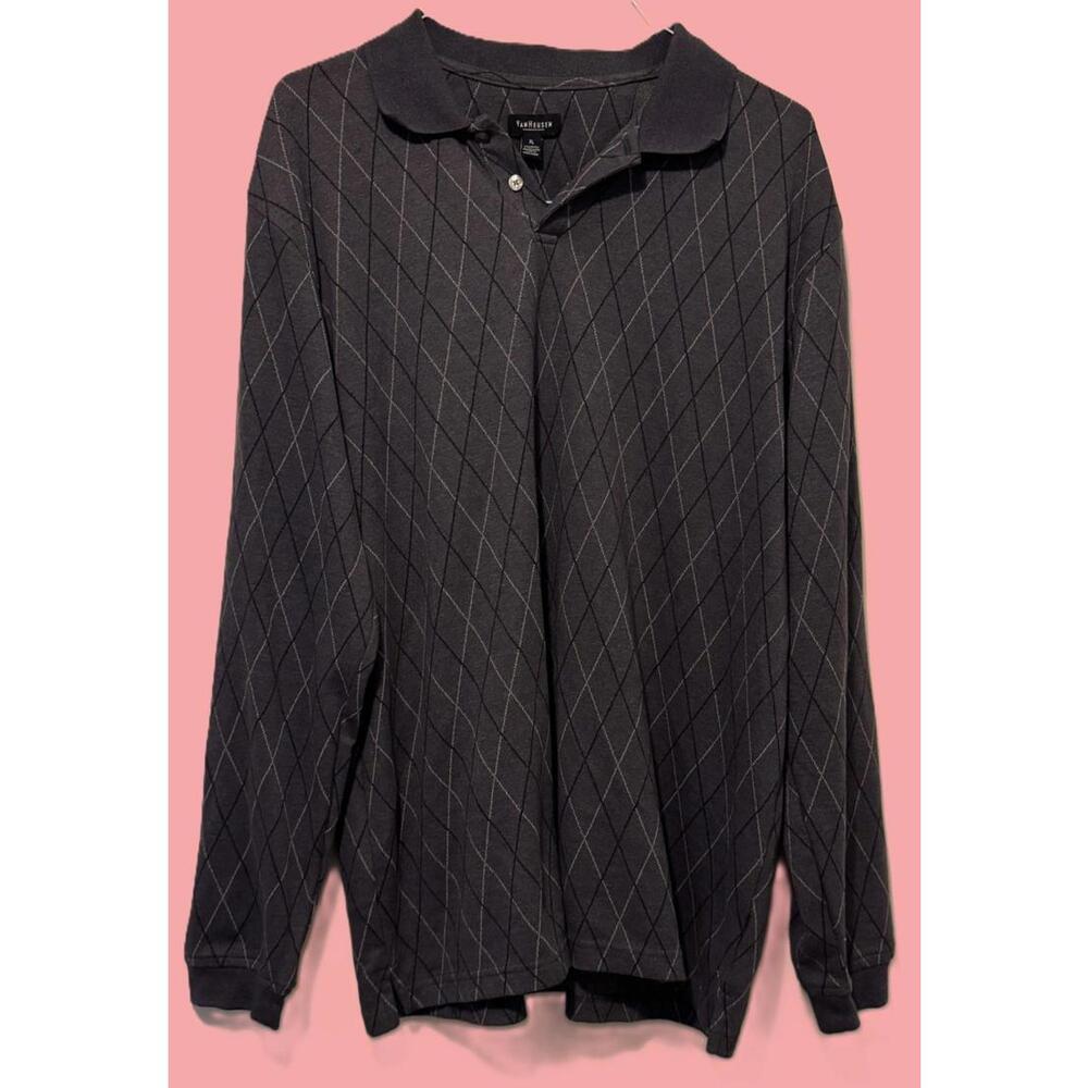 Van Heusen Gray Pullover Argyle Long Sleeve Shirt Men's Size XL